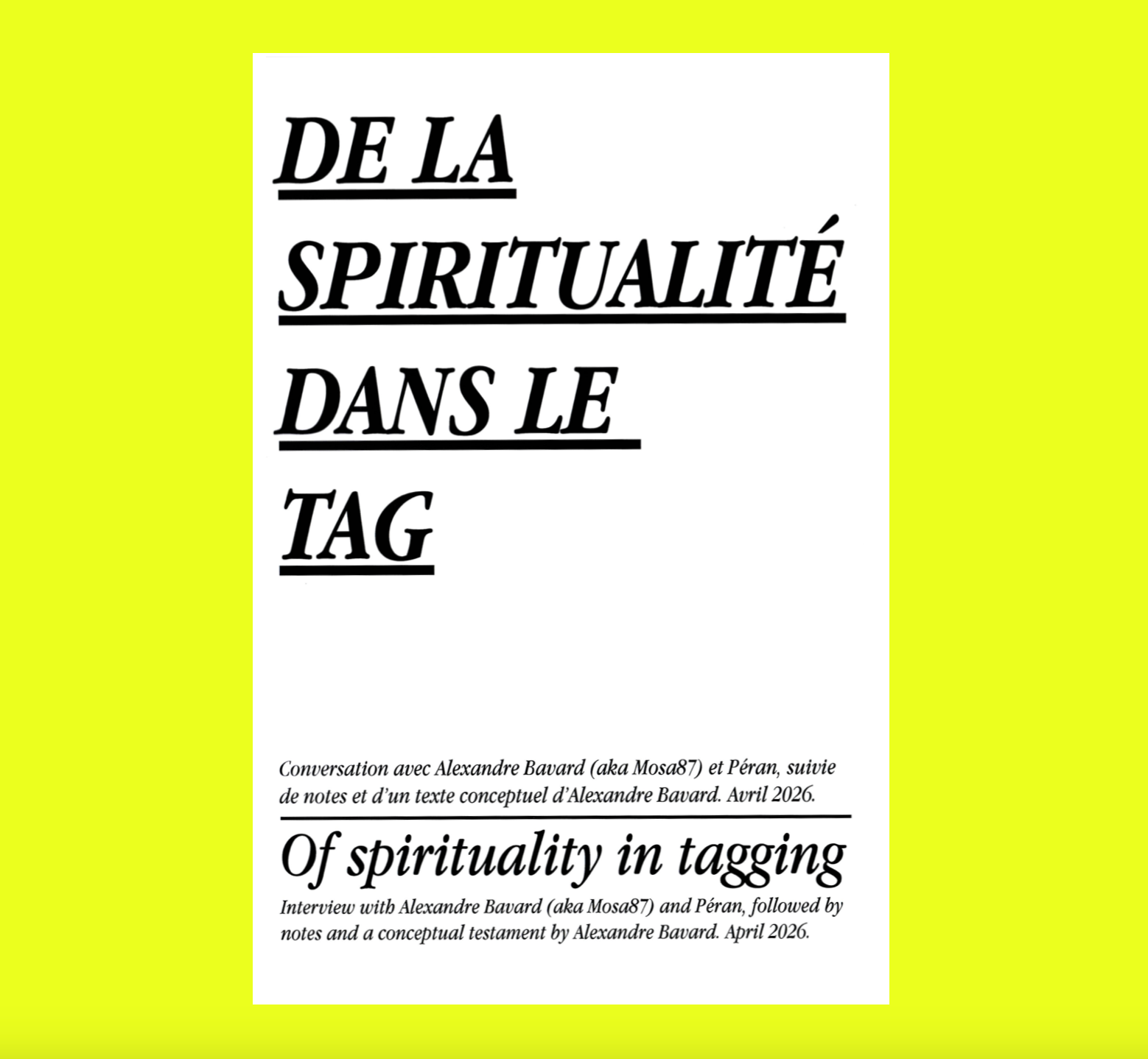 DE LA SPIRITUALITÉ DANS LE TAG